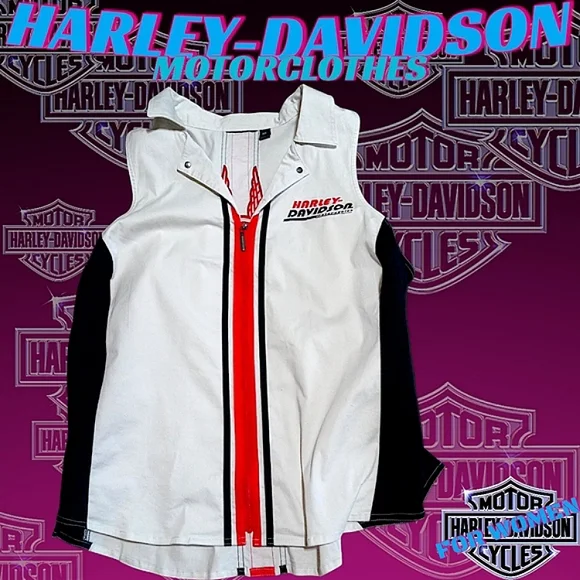 New Harley-Davidson S/L Woven Zip Up Vertical Stripe Vest | Women's 3W (Plus 3X) - Picture 5 of 16